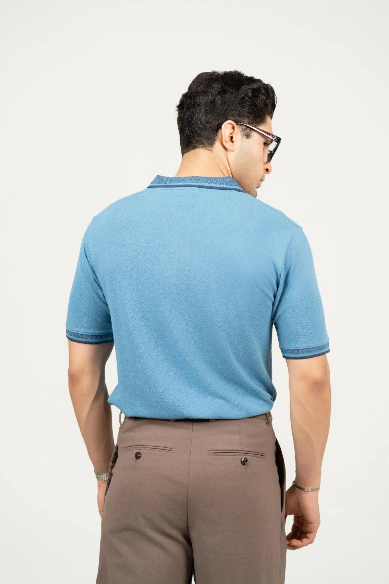 Blue Heaven Bamboo Cotton Polo T-Shirt – Jacquard Collar - Image 6