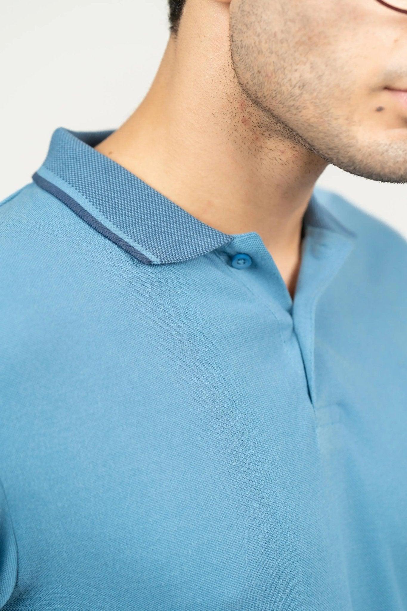 Blue Heaven Bamboo Cotton Polo T-Shirt – Jacquard Collar - Image 7