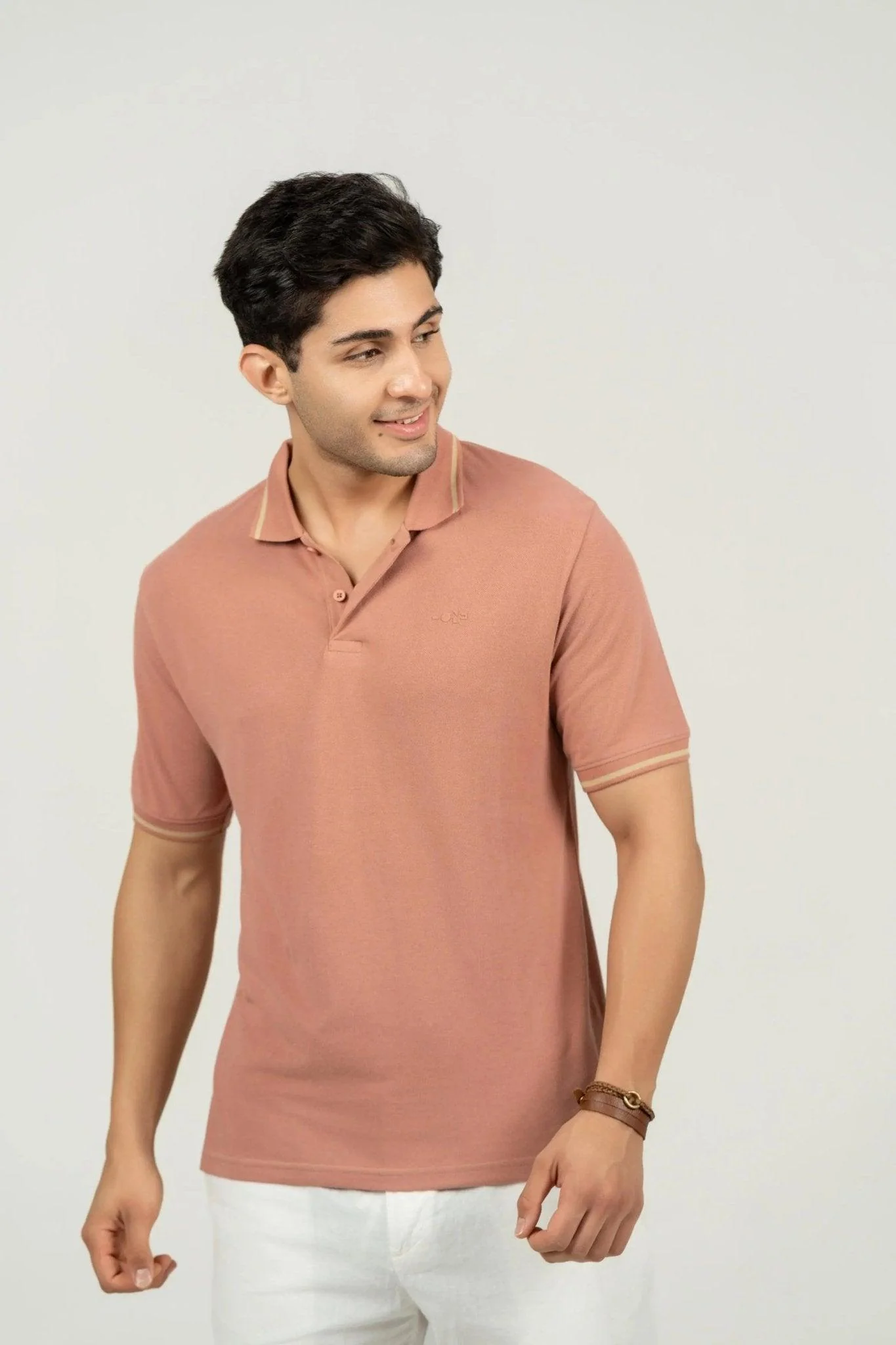 Burlwood Peach Bamboo Cotton Polo T-Shirt – Tipping Collar - Image 3