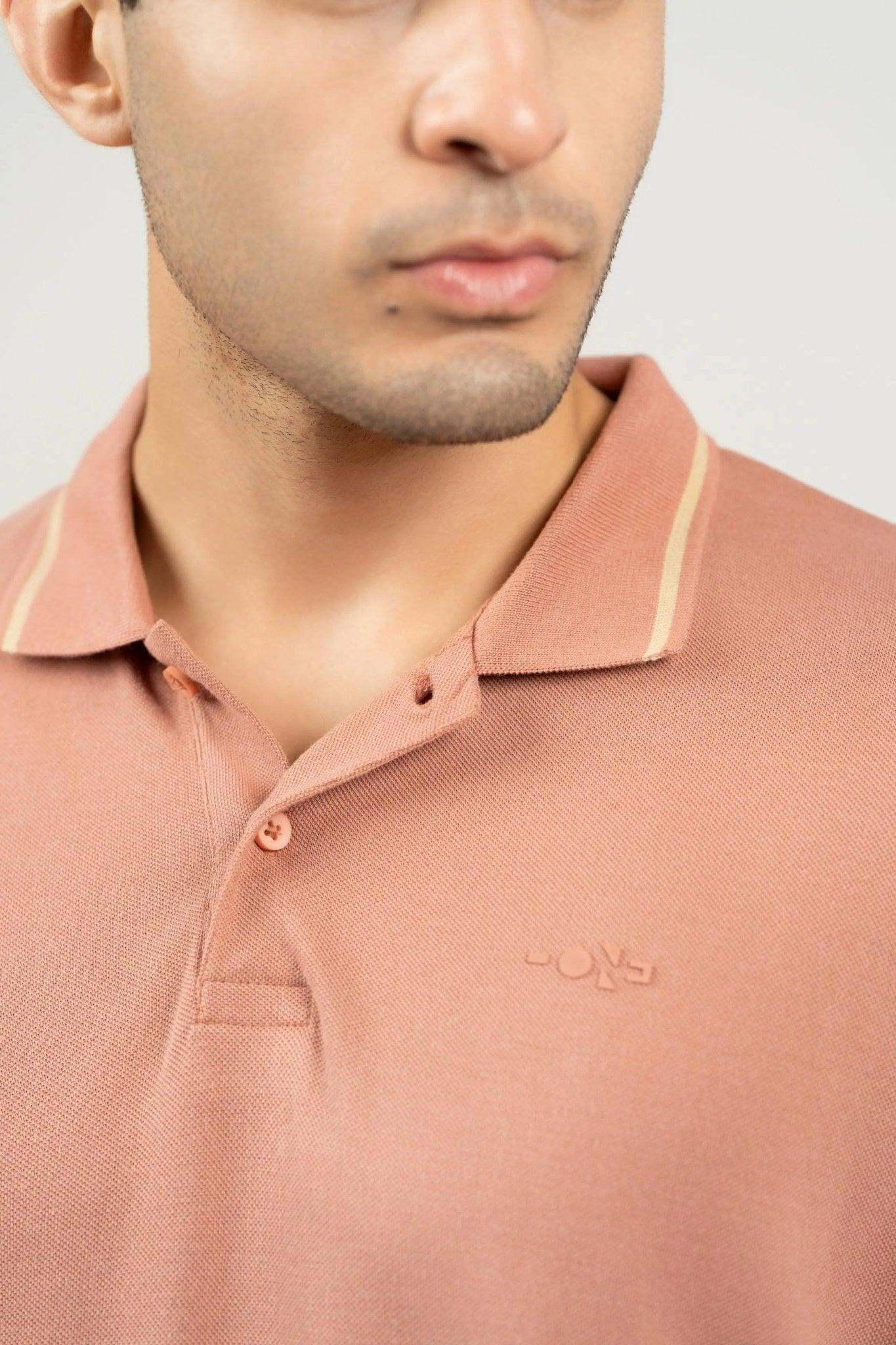Burlwood Peach Bamboo Cotton Polo T-Shirt – Tipping Collar - Image 4