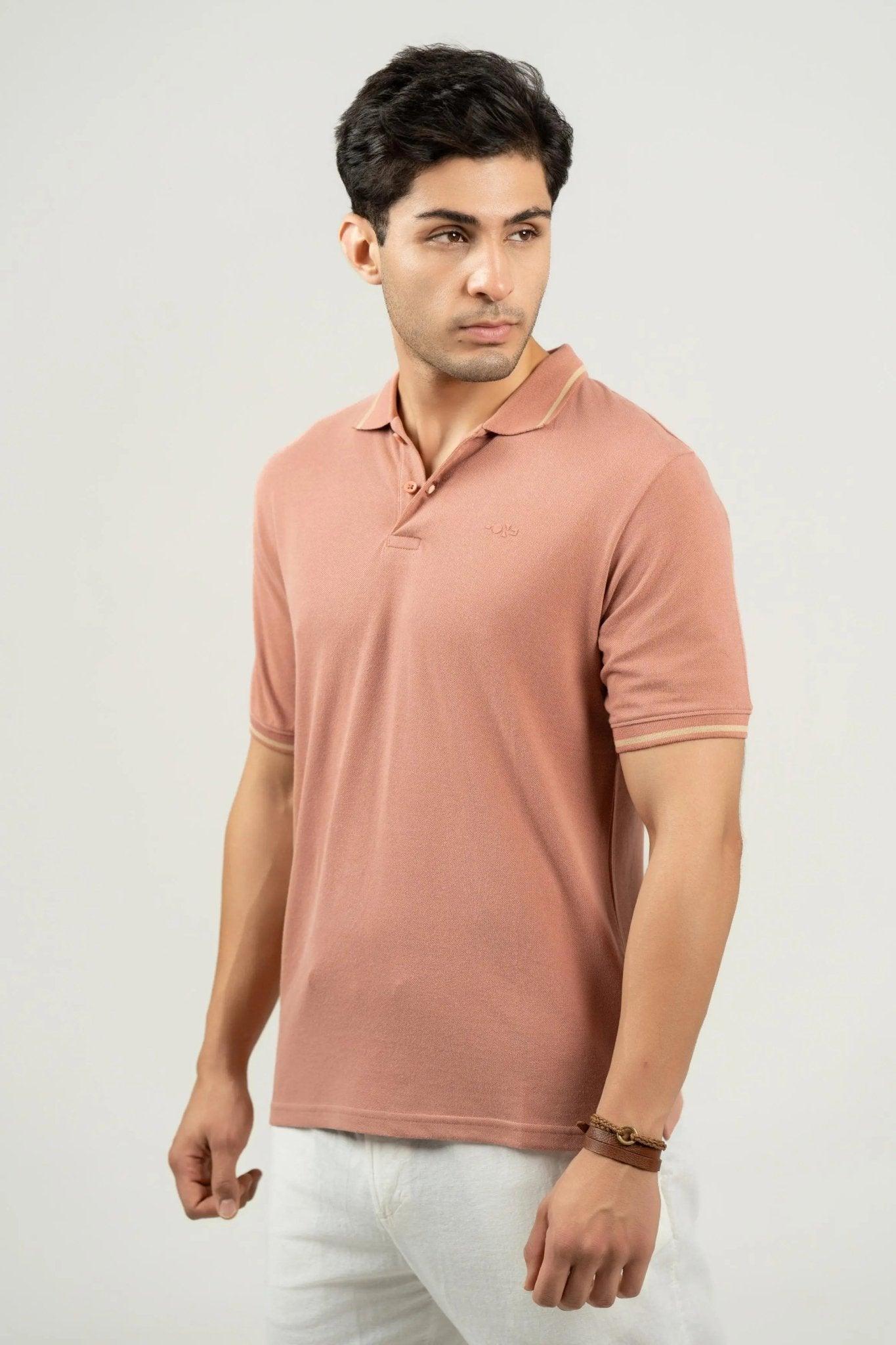 Burlwood Peach Bamboo Cotton Polo T-Shirt – Tipping Collar - Image 5