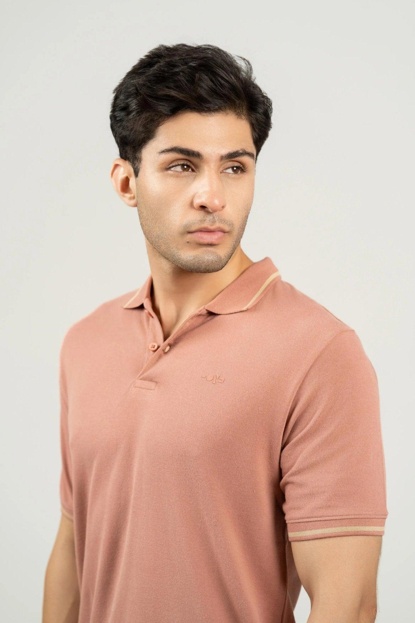 Burlwood Peach Bamboo Cotton Polo T-Shirt – Tipping Collar - Image 6