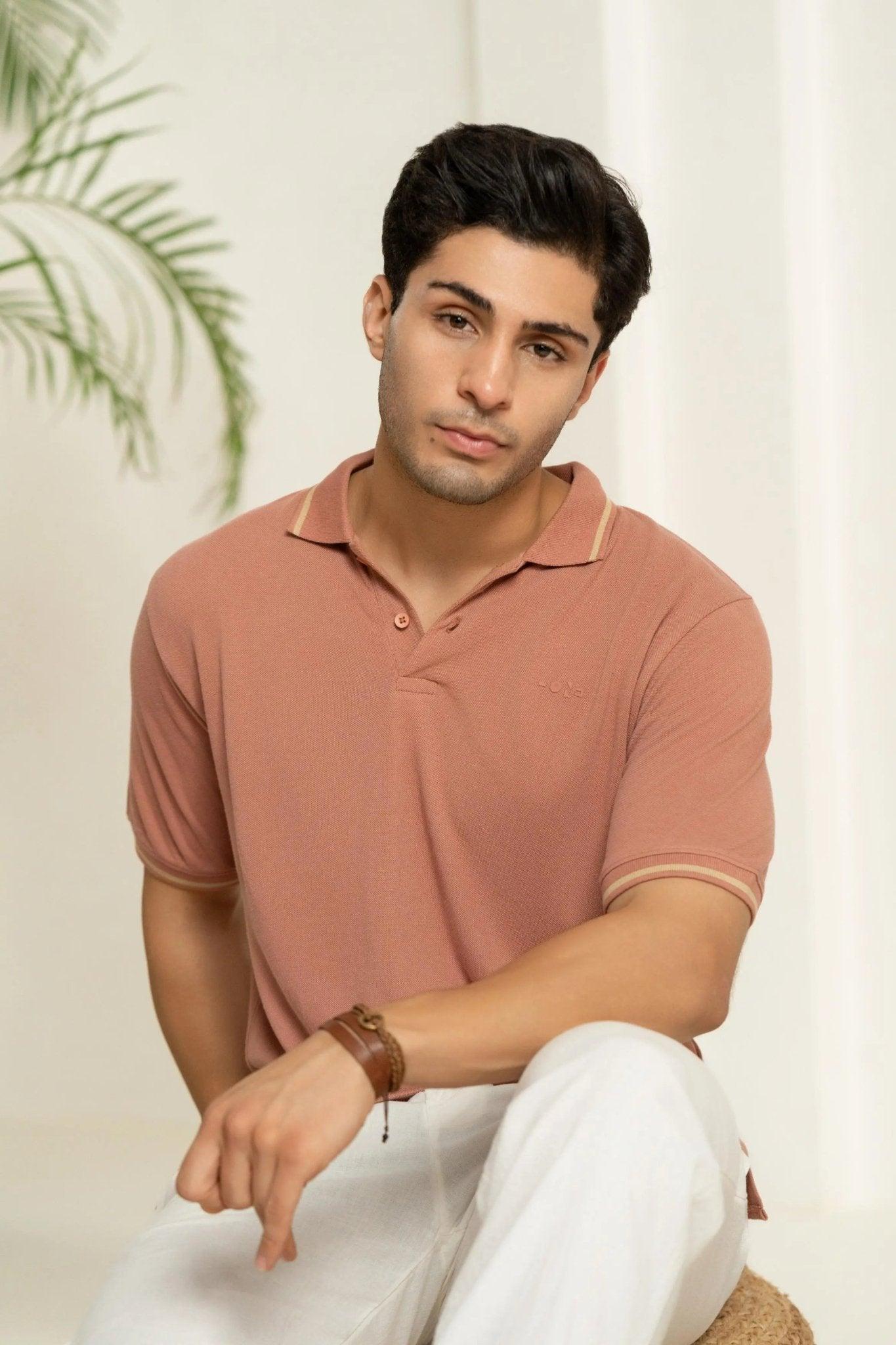 Burlwood Peach Bamboo Cotton Polo T-Shirt – Tipping Collar - Image 8