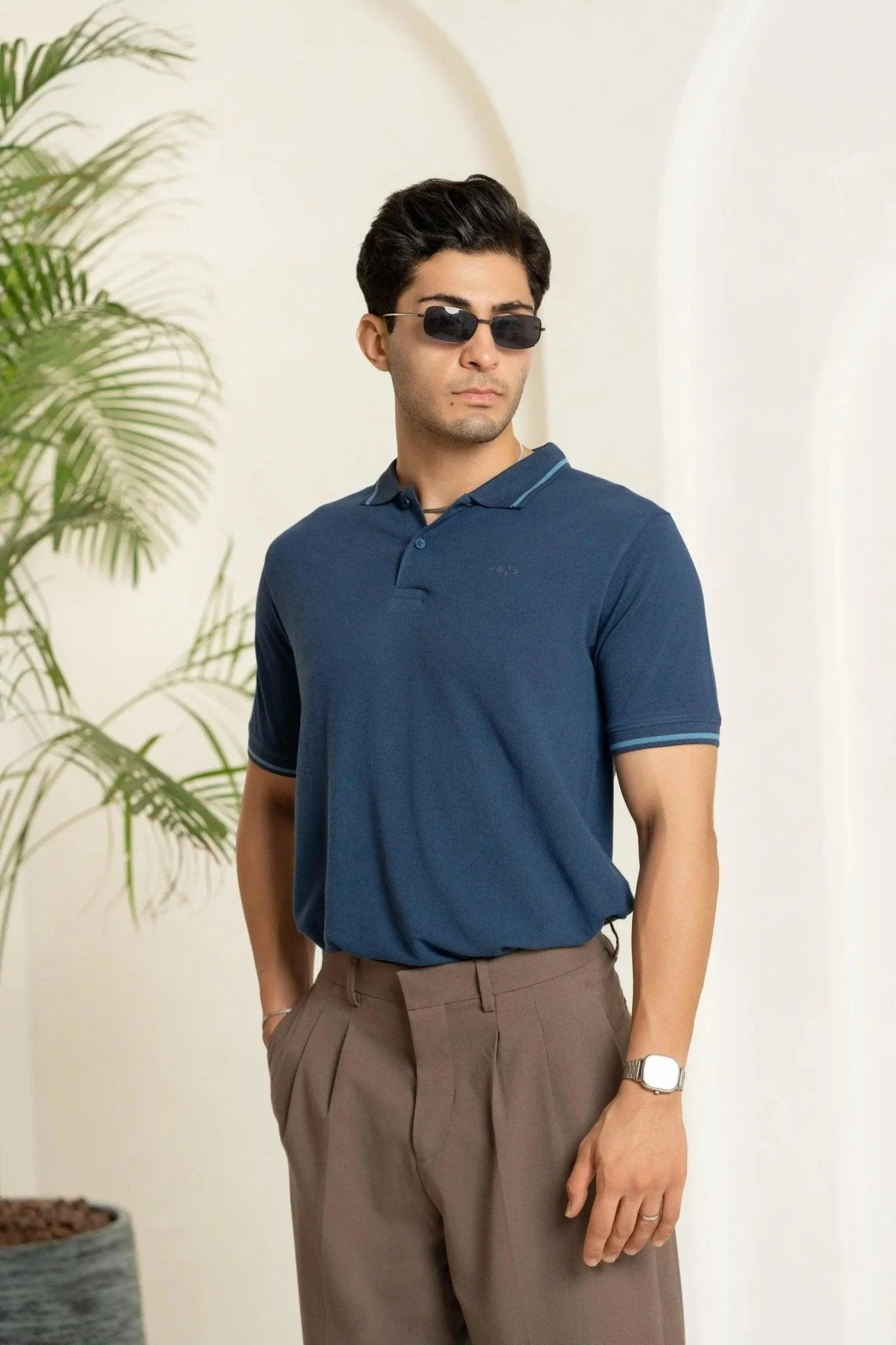 Insignia Blue Bamboo Cotton Polo T-Shirt – Tipping Collar - Image 3