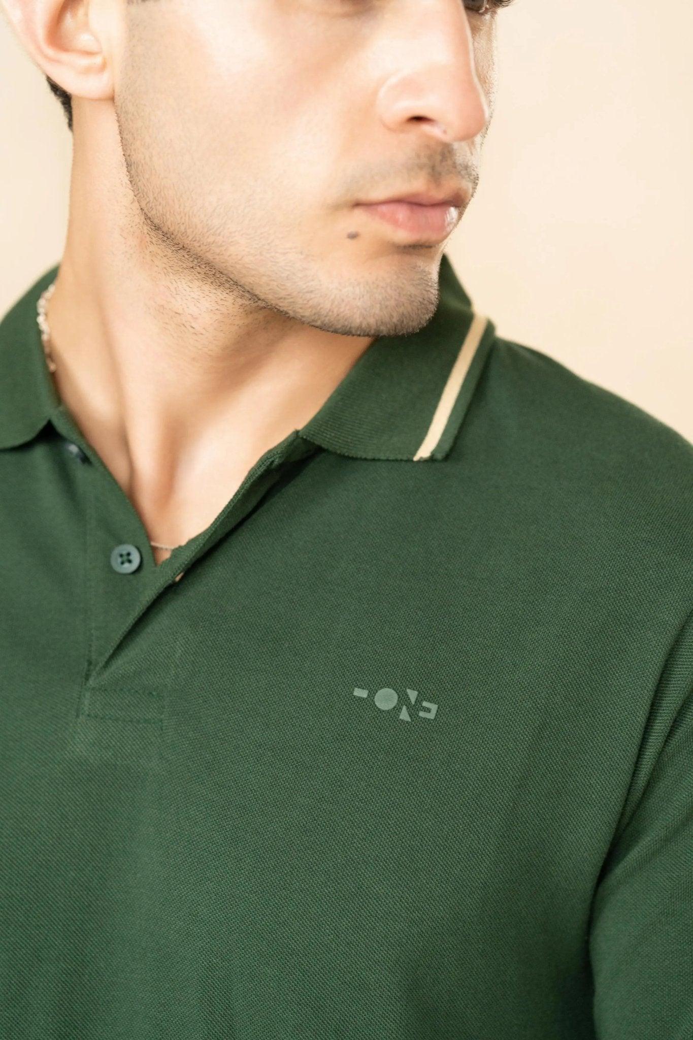Mountain Green Bamboo Cotton Polo T-Shirt – Tipping Collar - Image 3
