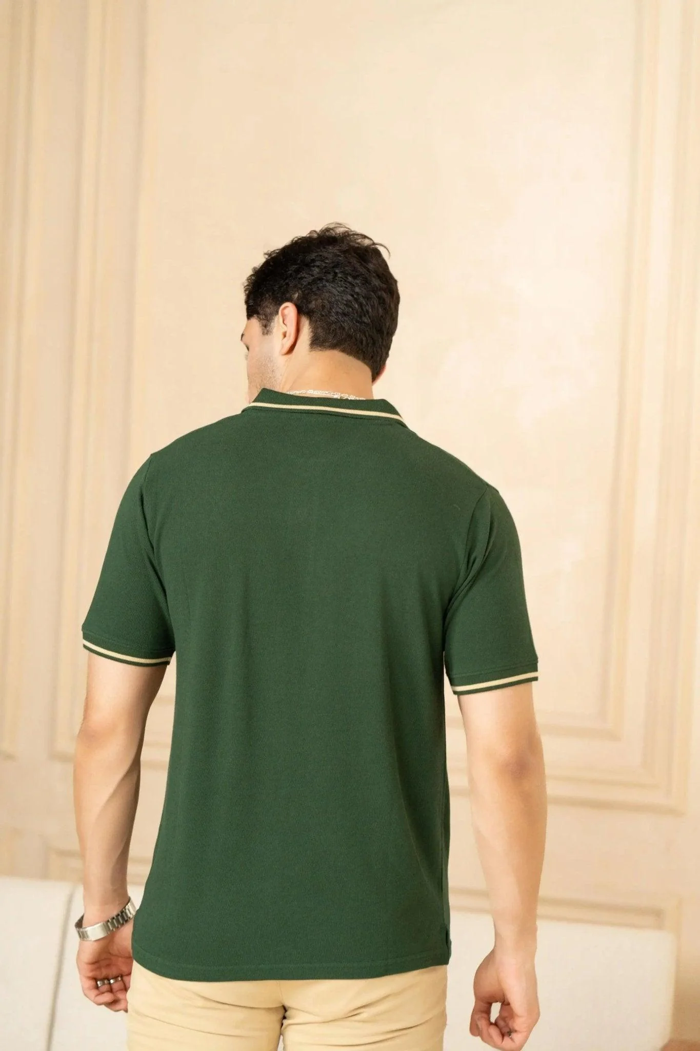 Mountain Green Bamboo Cotton Polo T-Shirt – Tipping Collar - Image 4