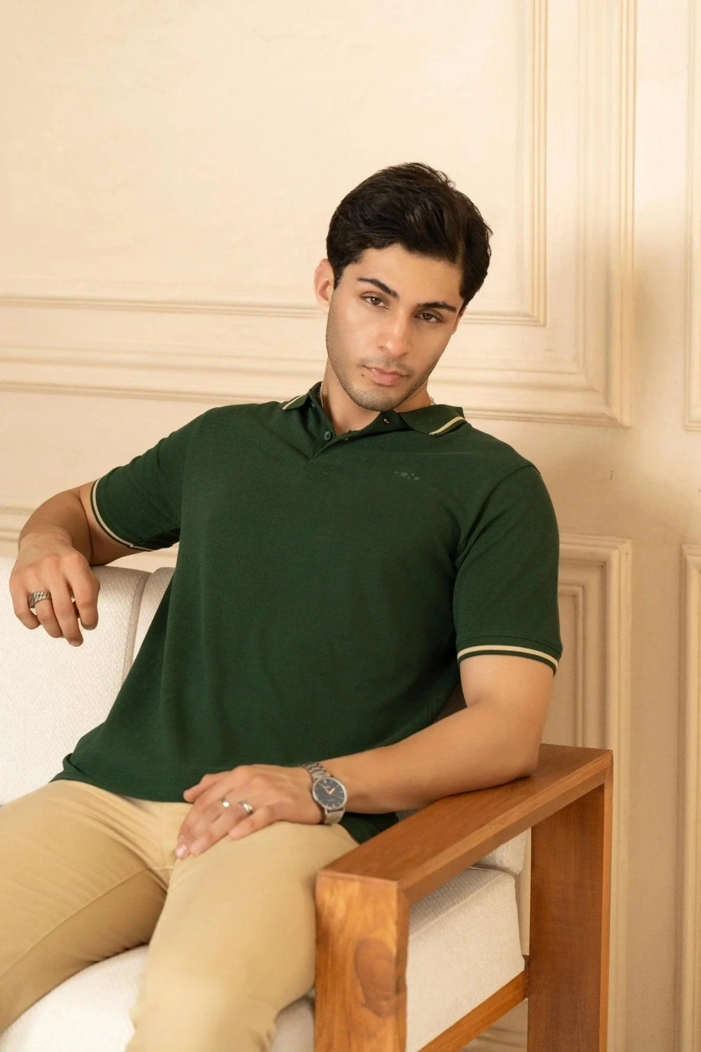 Mountain Green Bamboo Cotton Polo T-Shirt – Tipping Collar - Image 6