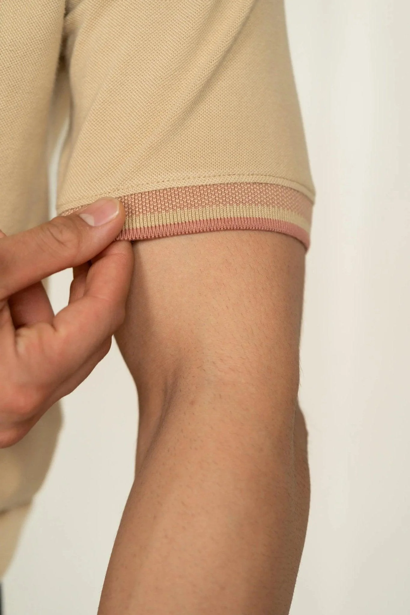Pebble Beige Bamboo Cotton Polo T-Shirt – Jacquard Collar - Image 3