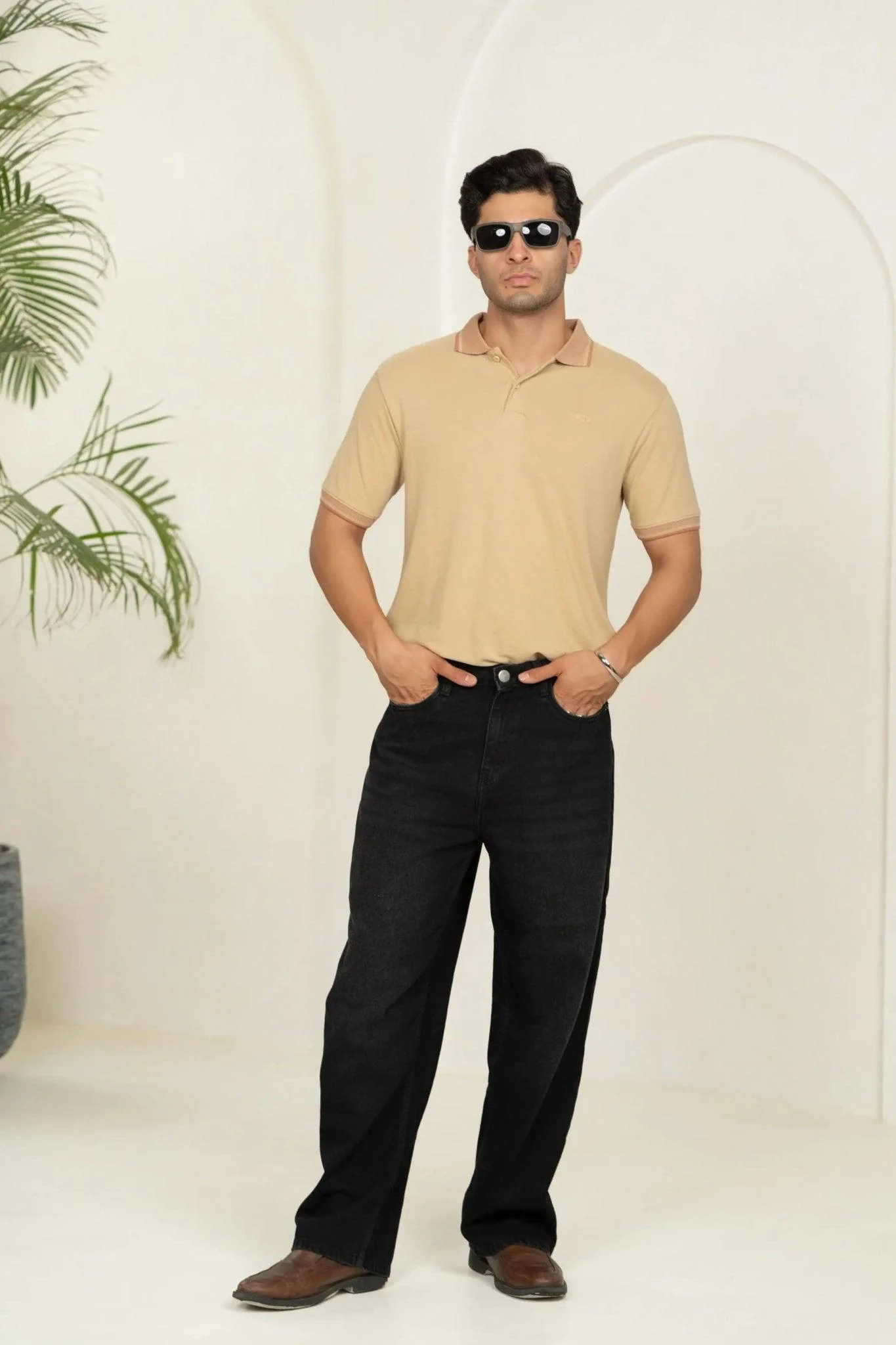 Pebble Beige Bamboo Cotton Polo T-Shirt – Jacquard Collar - Image 5