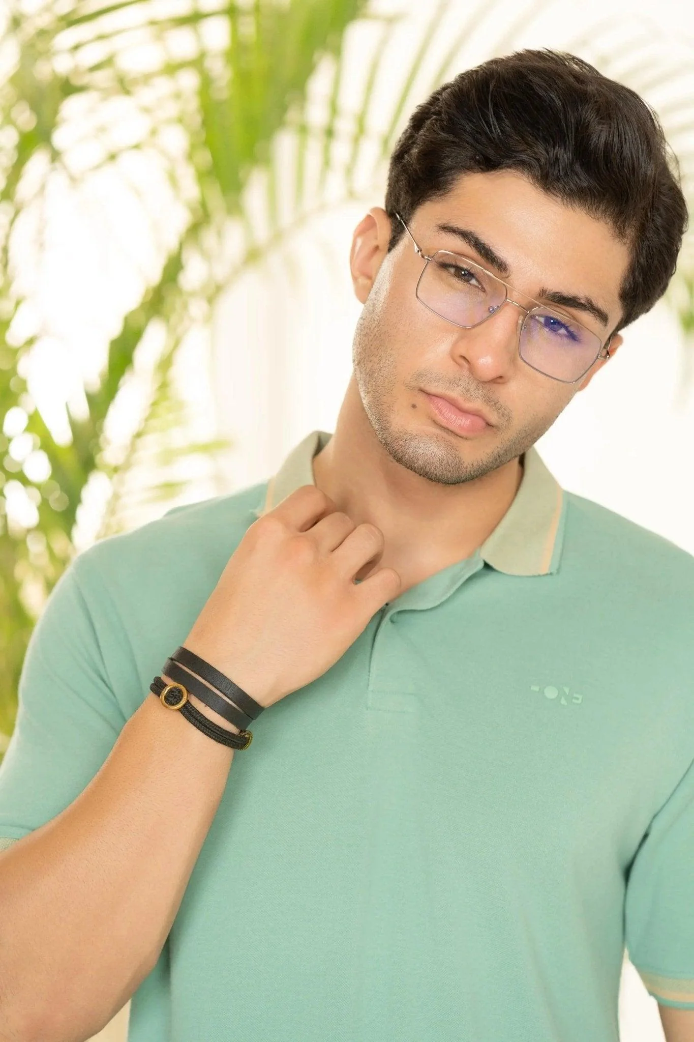 Sage Green Bamboo Cotton Polo T-Shirt – Jacquard Collar - Image 3