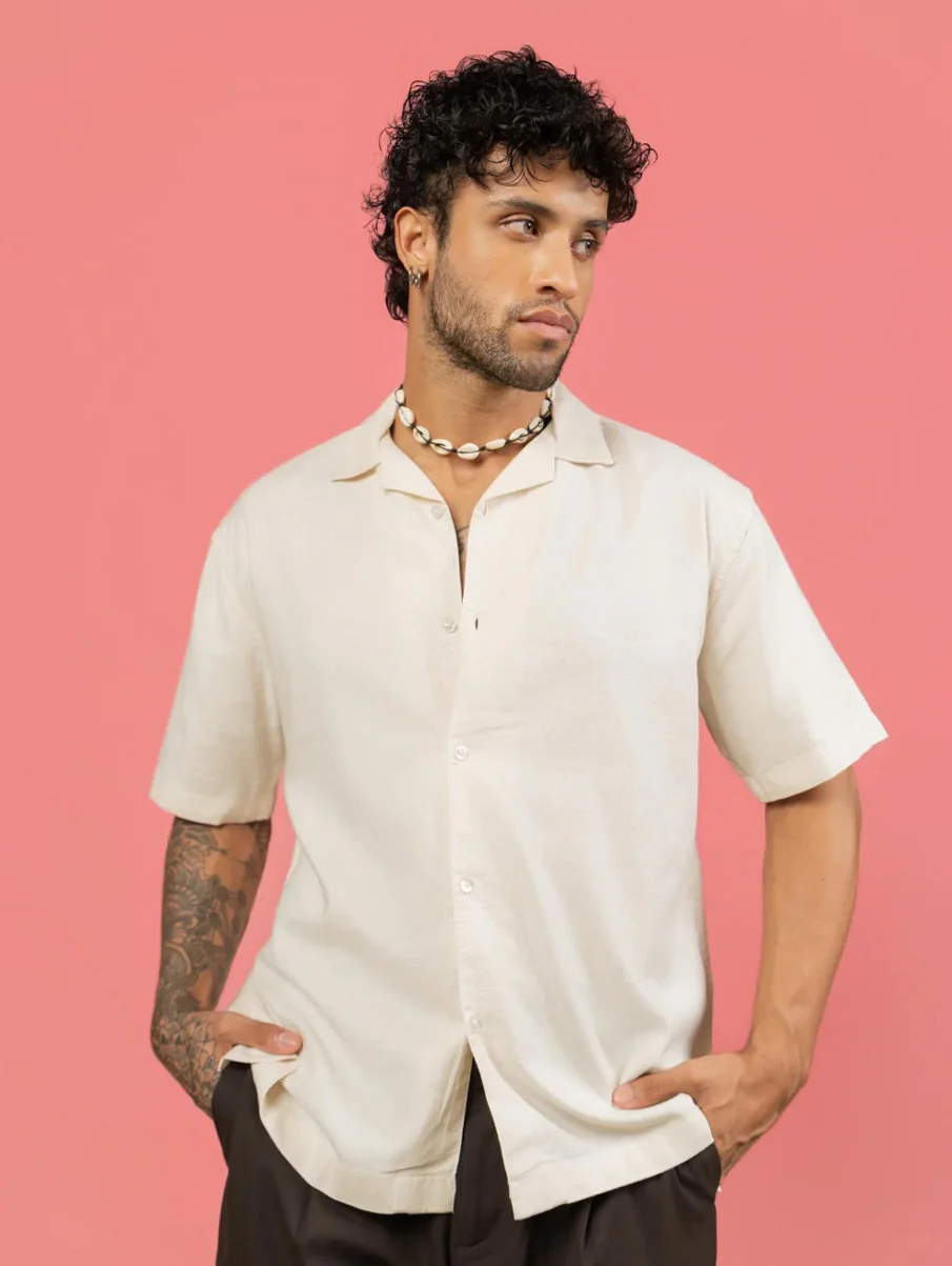 Off-White Half Sleeve Cuban Collar Shirt – Loose Fit - Image 3