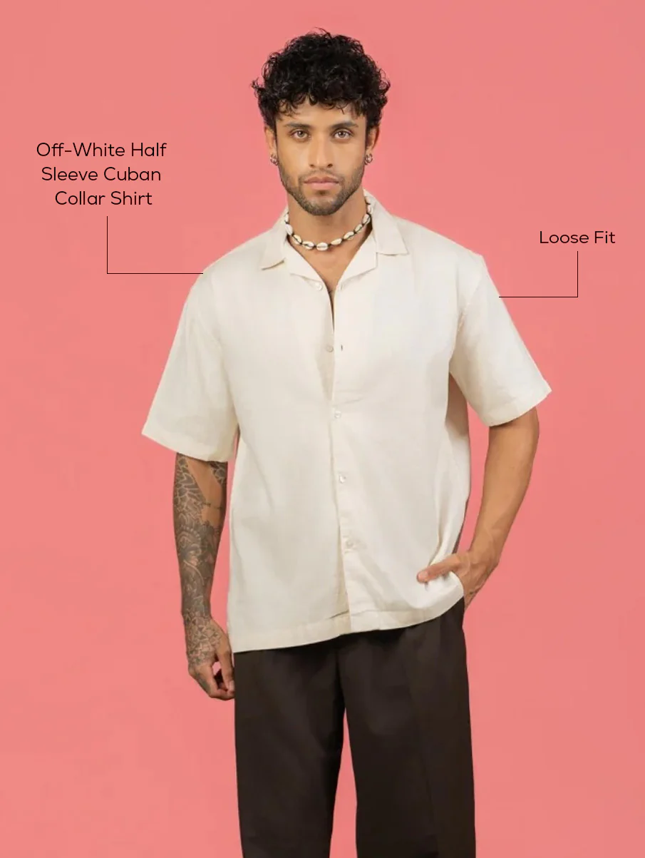 Off-White Half Sleeve Cuban Collar Shirt – Loose Fit - Image 4