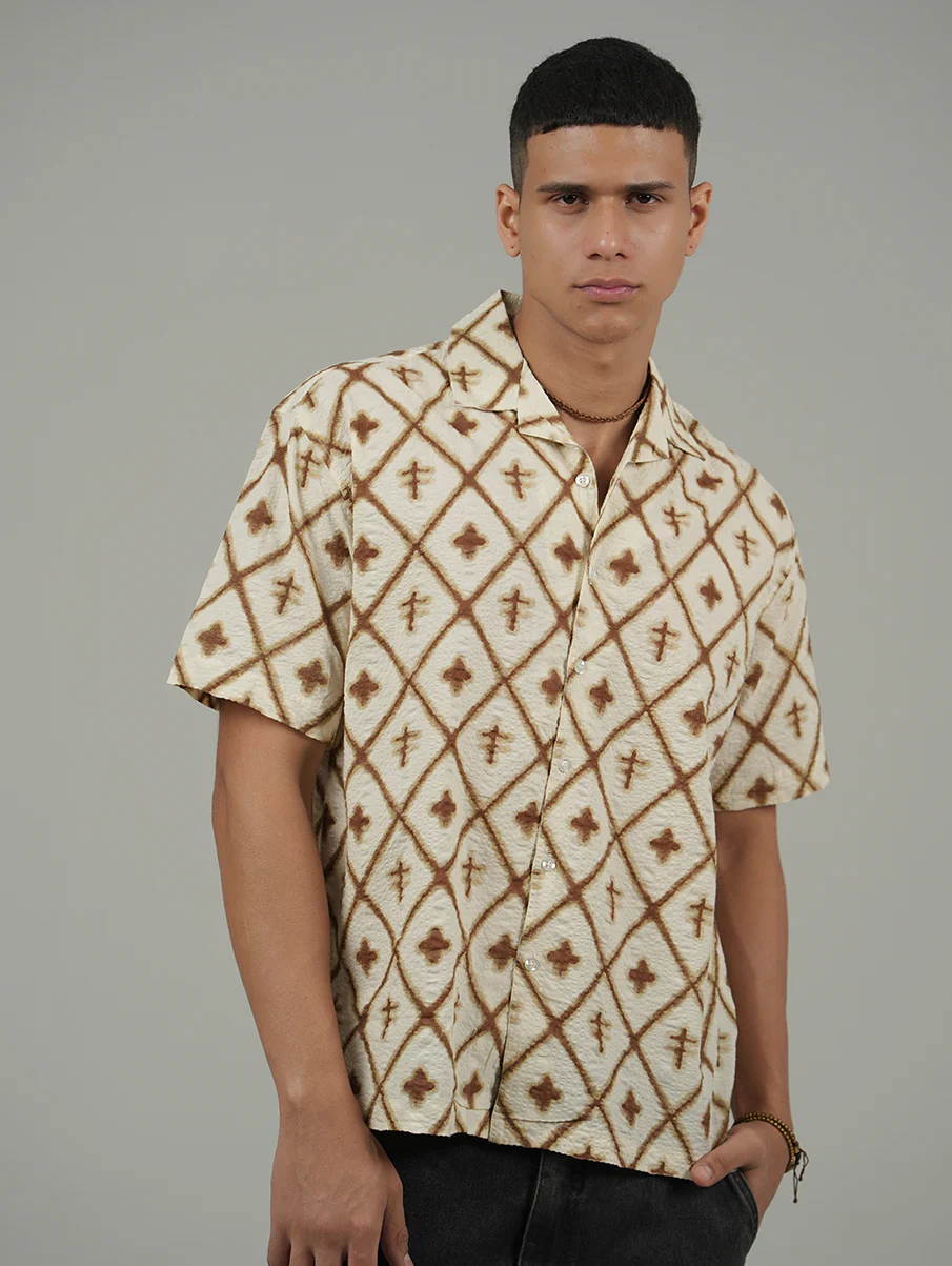 Off-White Printed Cuban Collar Shirt – Loose Fit