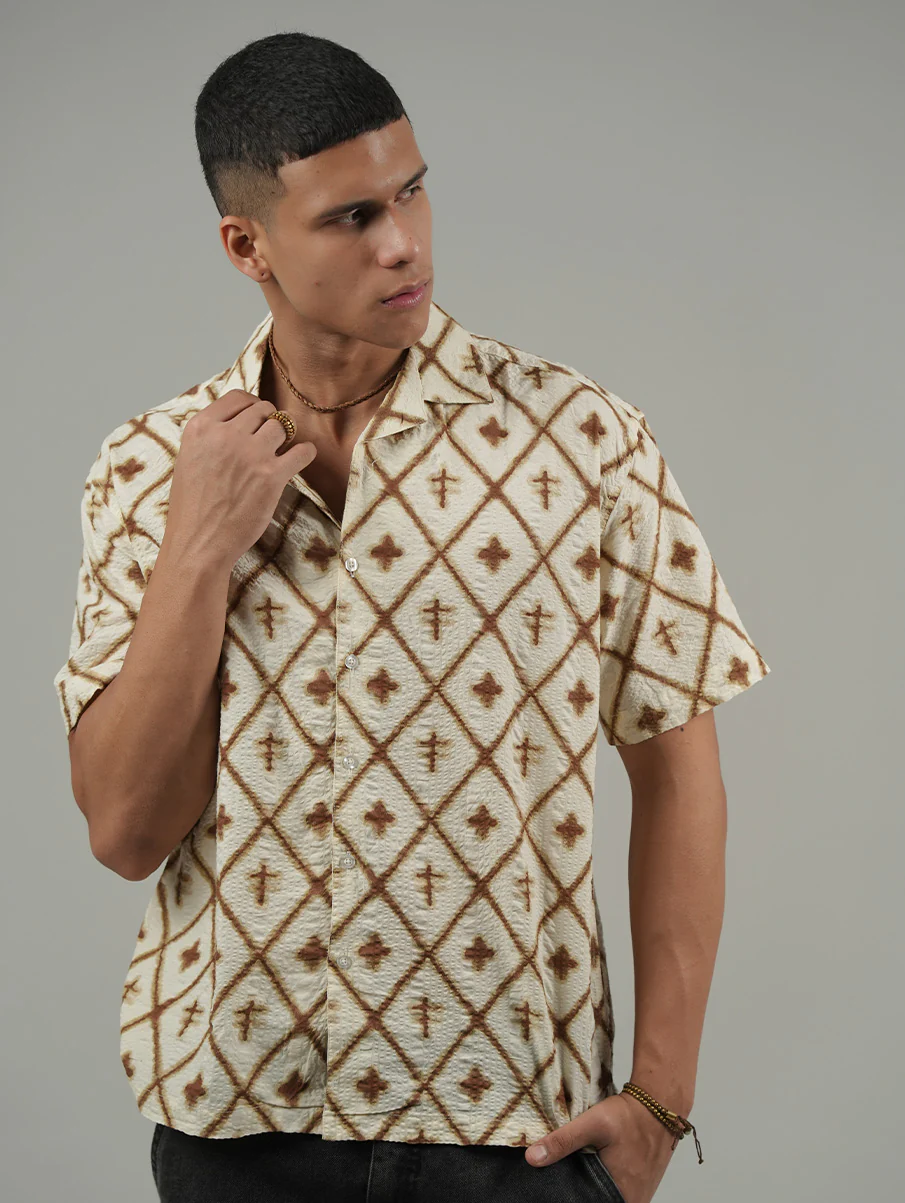 Off-White Printed Cuban Collar Shirt – Loose Fit - Image 3