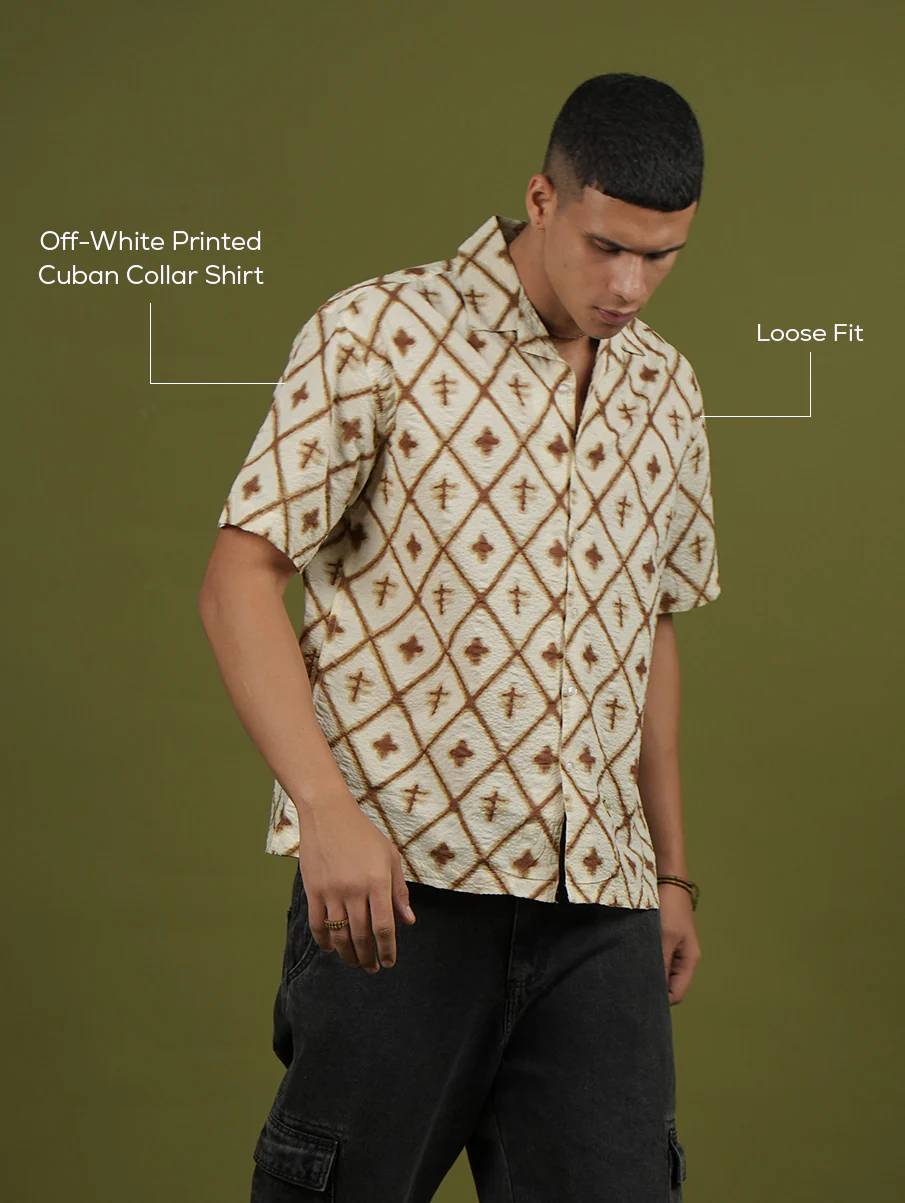 Off-White Printed Cuban Collar Shirt – Loose Fit - Image 4