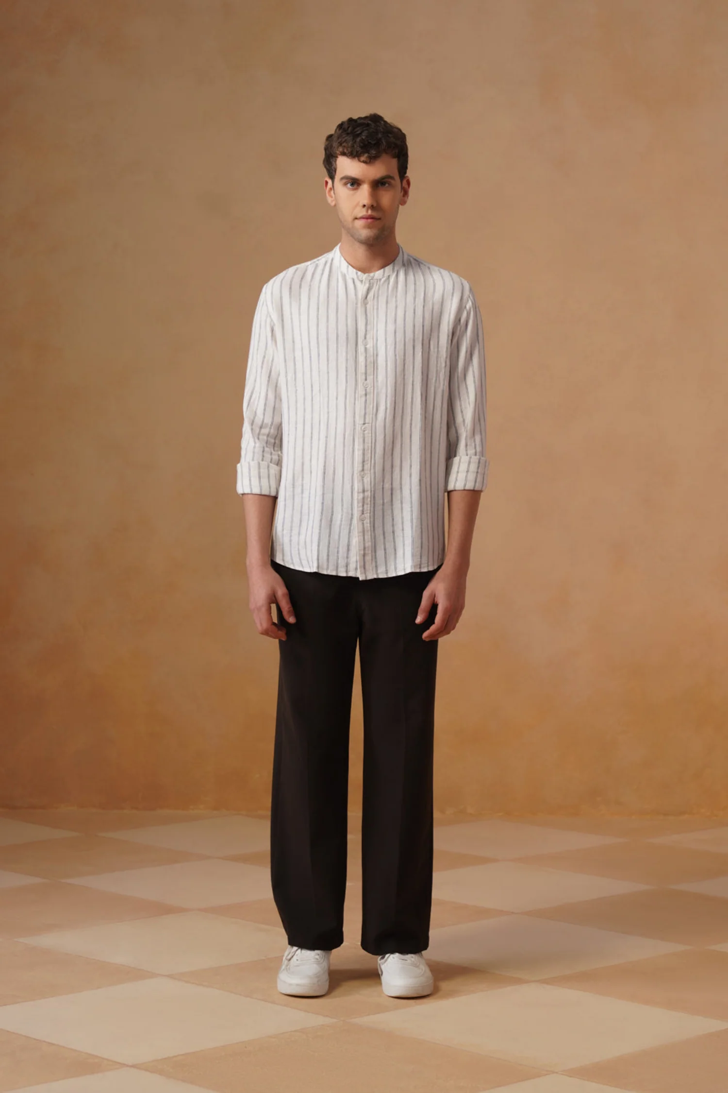 Off-White Striped Cotton Shirt – Regular Fit, Full Sleeves - Image 4