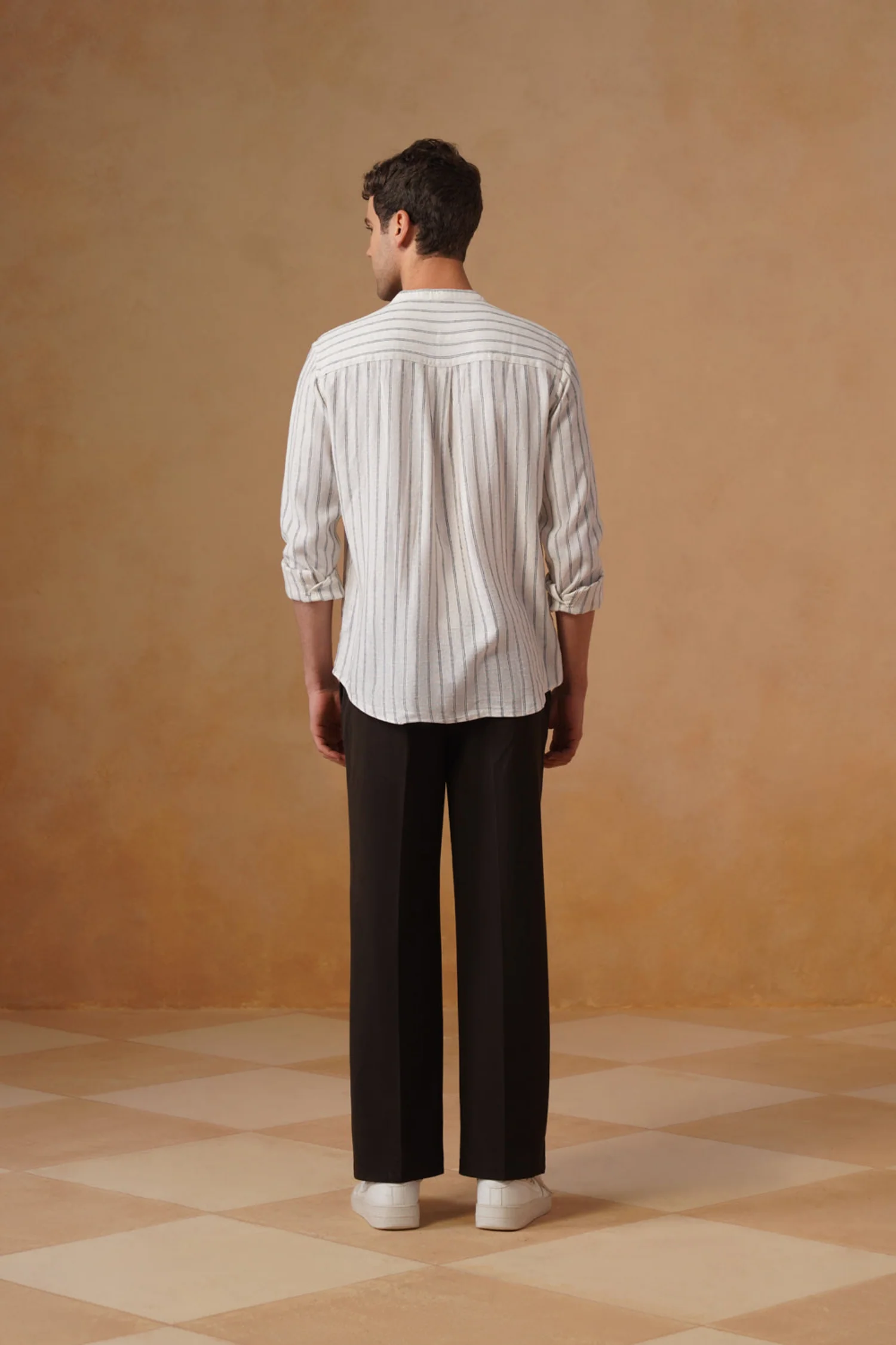 Off-White Striped Cotton Shirt – Regular Fit, Full Sleeves - Image 5