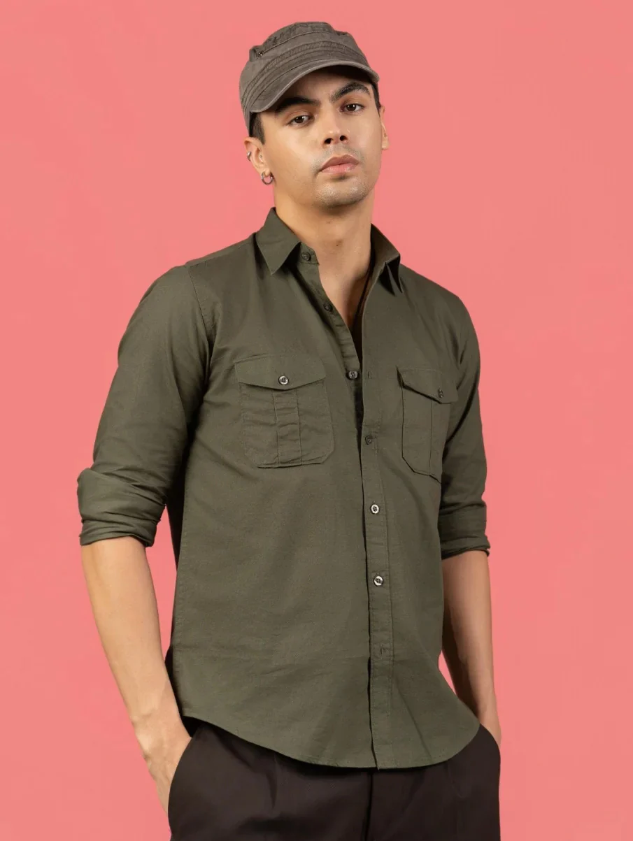 Full Sleeve Safari Shirt – Olive Green