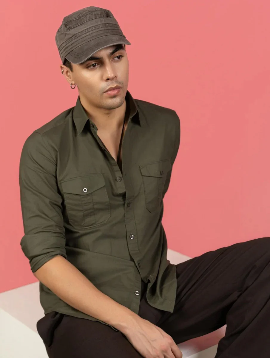 Full Sleeve Safari Shirt – Olive Green - Image 3