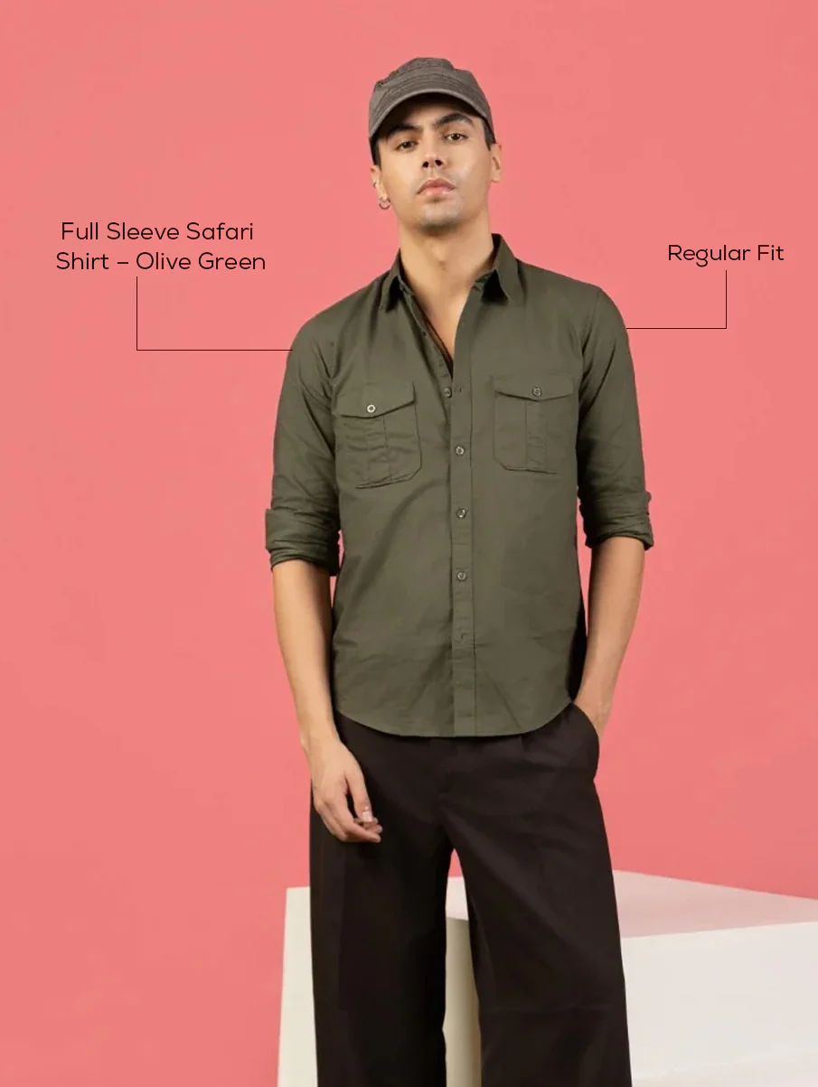 Full Sleeve Safari Shirt – Olive Green - Image 4