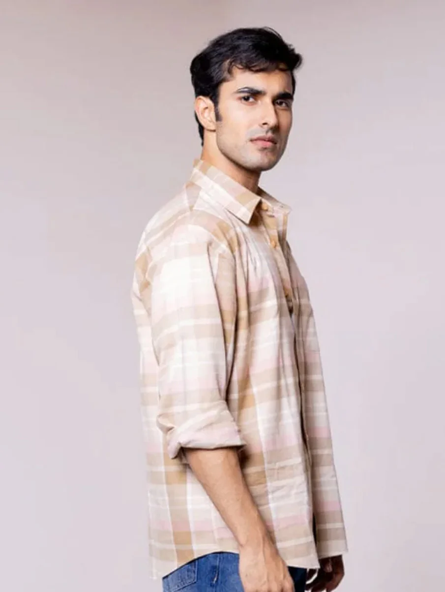 Beige Checked Collar Shirt - Image 3