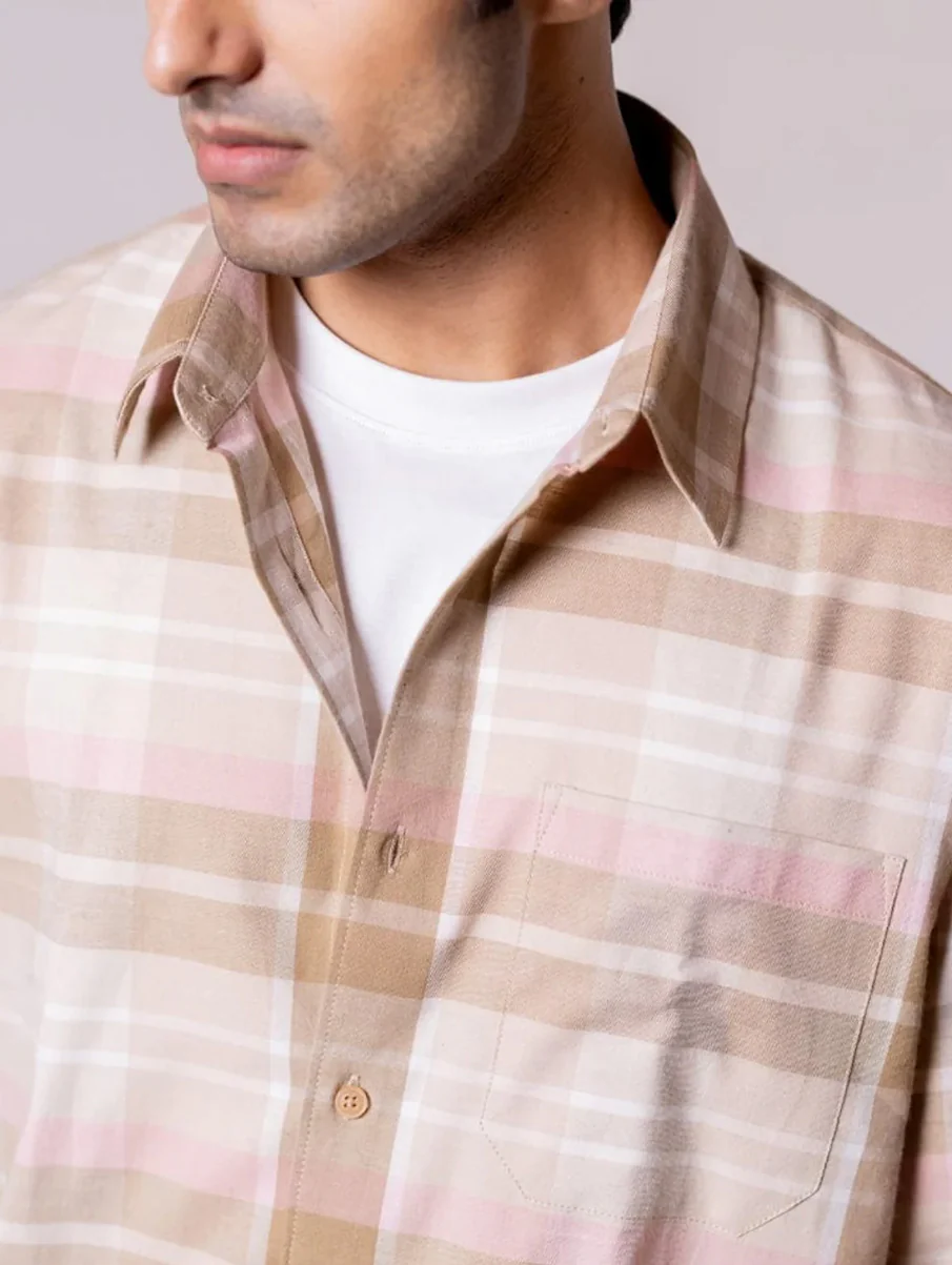 Beige Checked Collar Shirt - Image 6