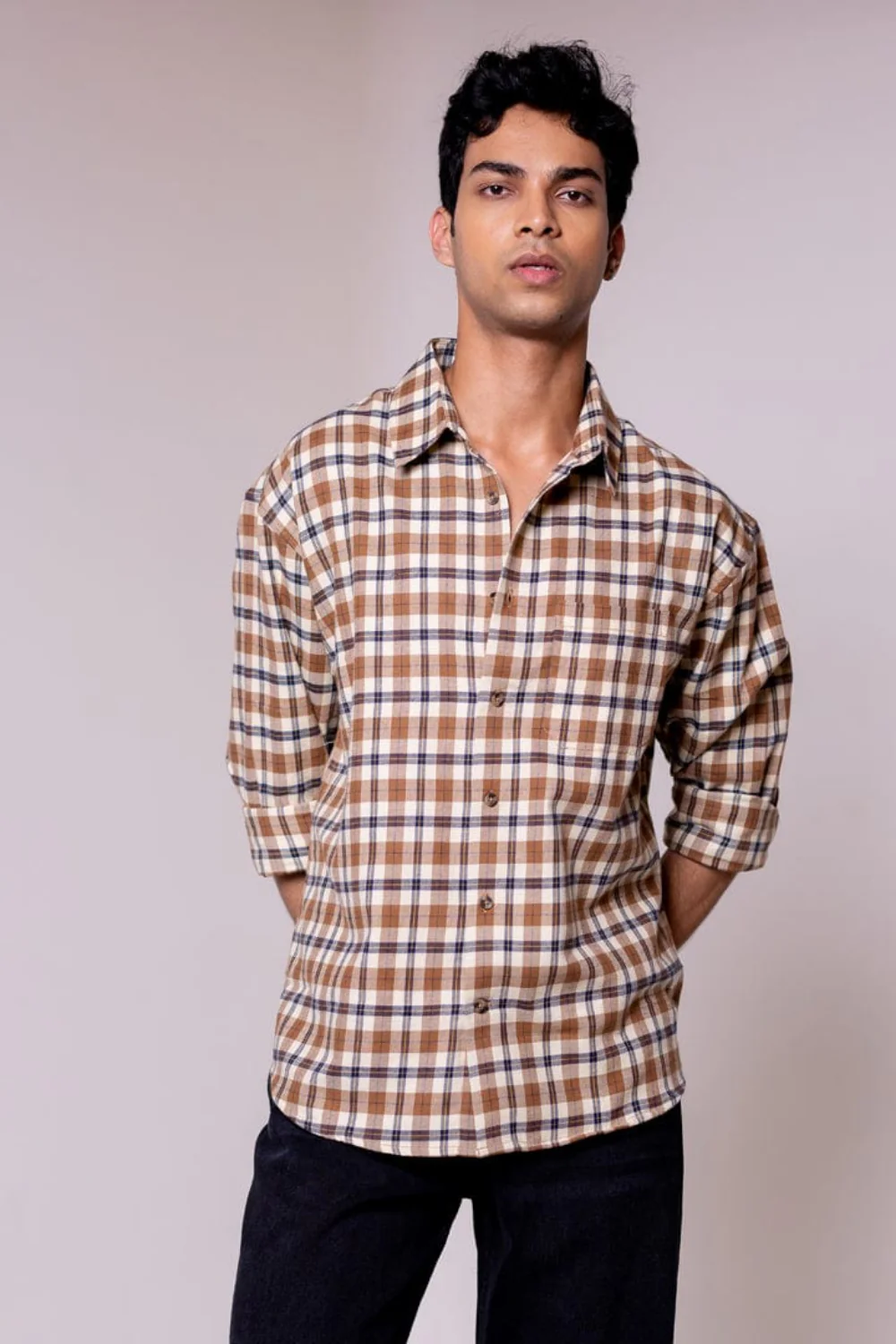 Oversized Brown Checked Shirt
