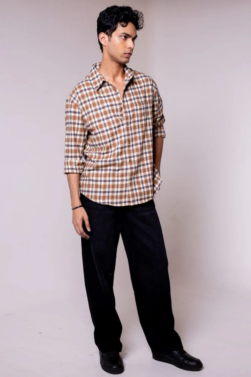 Oversized Brown Checked Shirt - Image 3