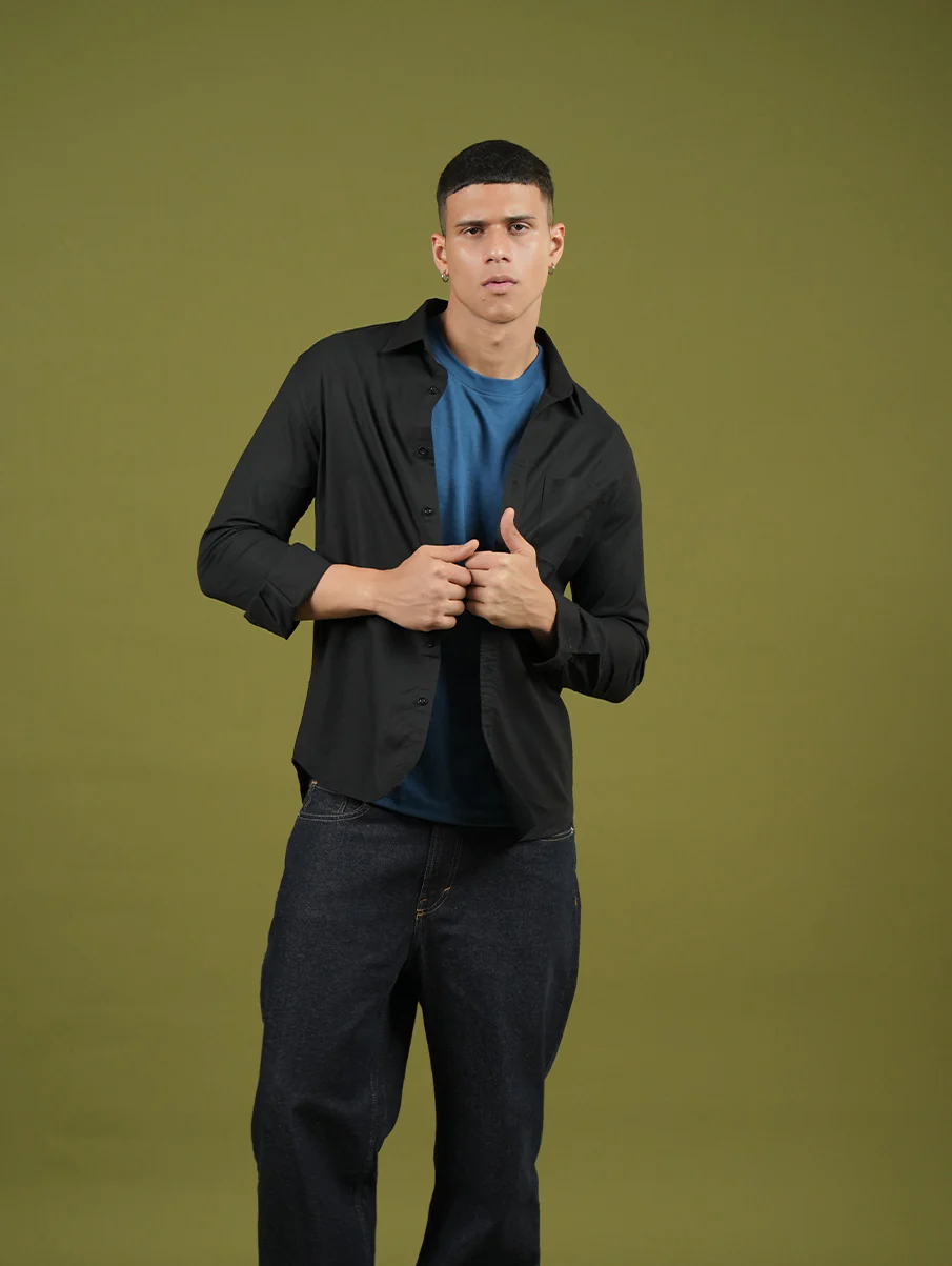 Oxford Black Cotton Shirt – Regular Fit - Image 3