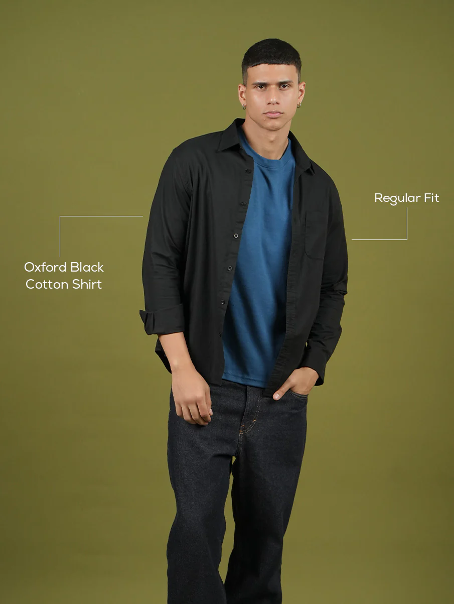 Oxford Black Cotton Shirt – Regular Fit - Image 4