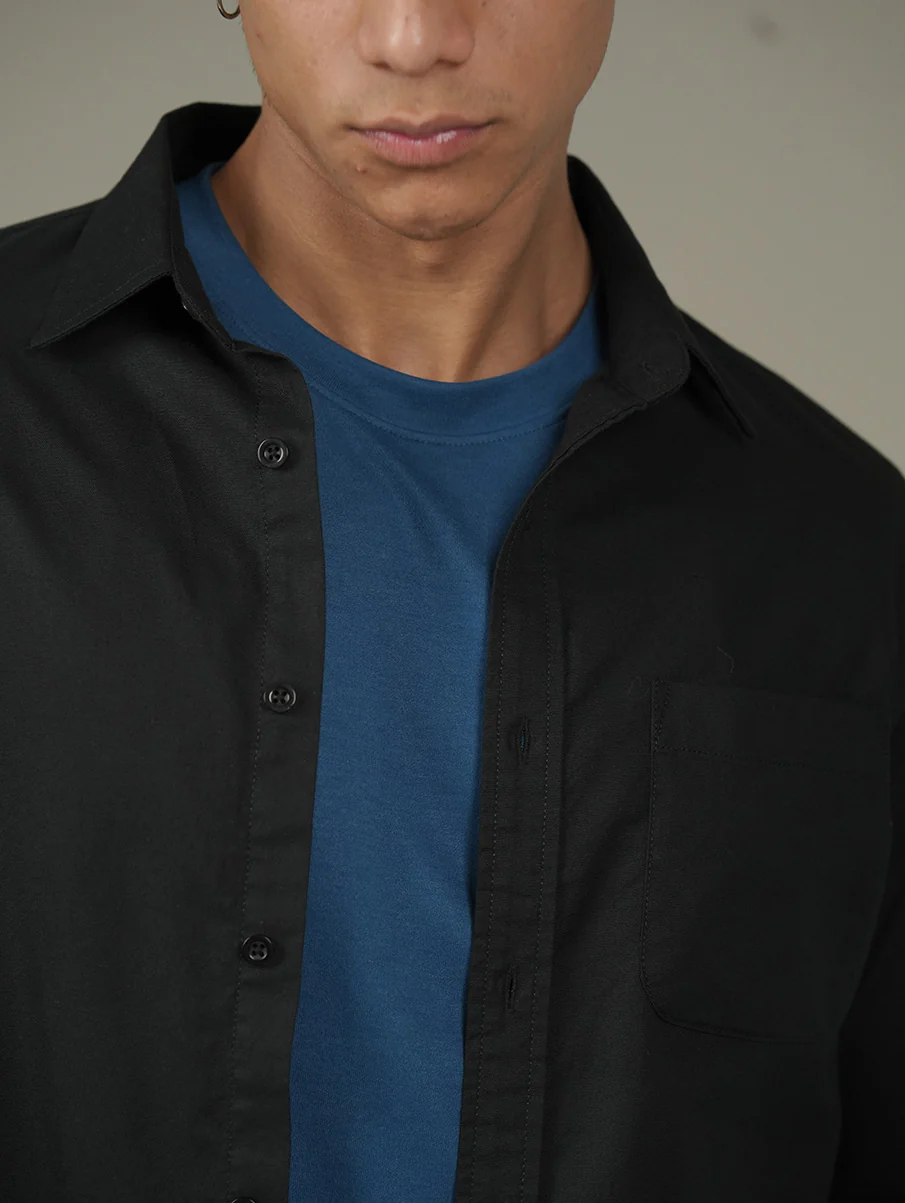 Oxford Black Cotton Shirt – Regular Fit - Image 6