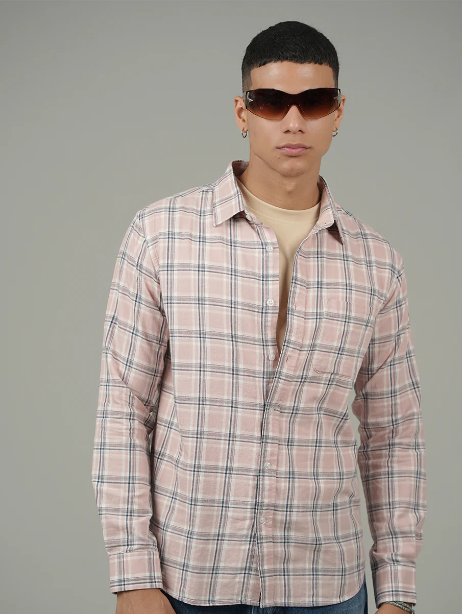 Pink Checked Cotton Shirt – Regular Fit