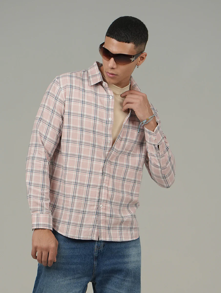 Pink Checked Cotton Shirt – Regular Fit - Image 3