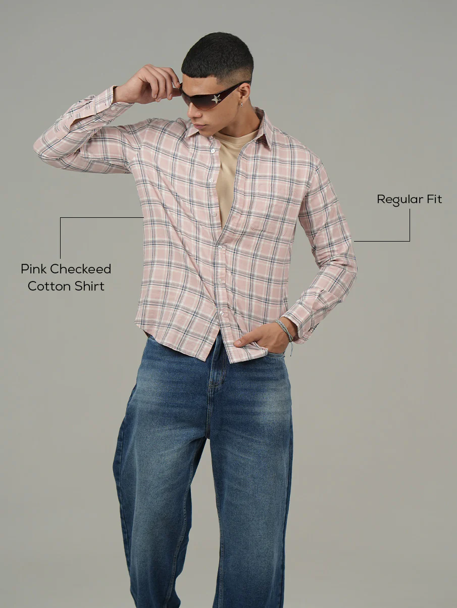 Pink Checked Cotton Shirt – Regular Fit - Image 4