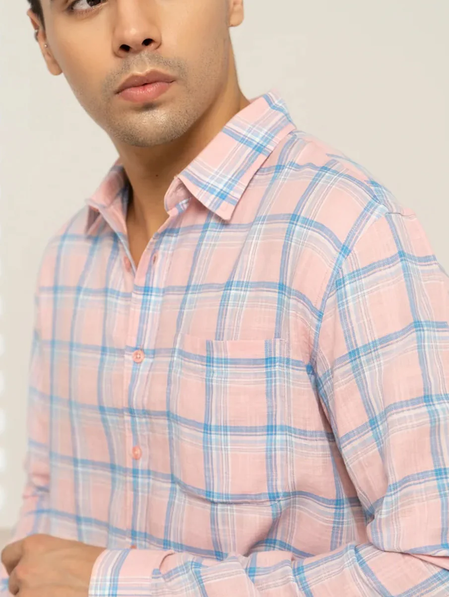Pink Checked Cotton Shirt – Regular Fit, Full Sleeves - Image 6
