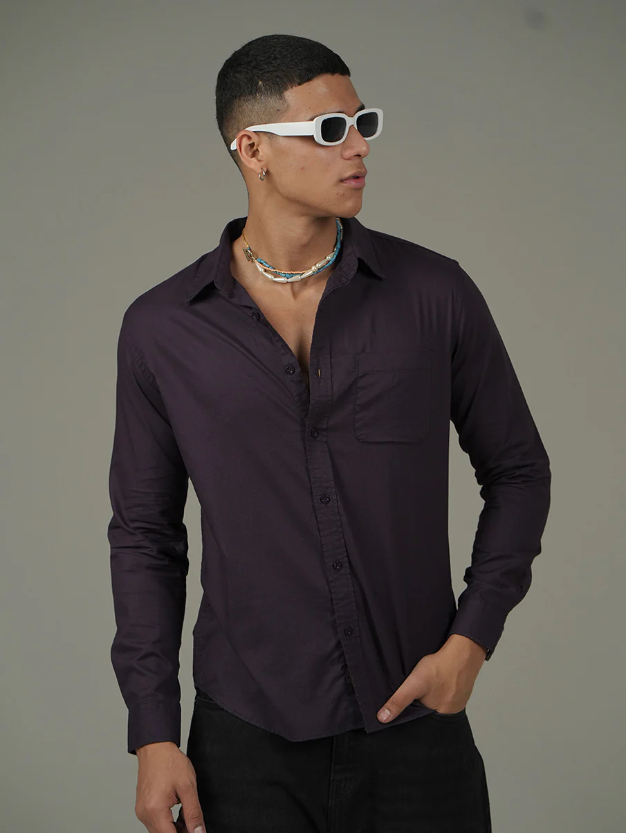 Purple Full Sleeve Cotton Shirt – Regular Fit - Image 3