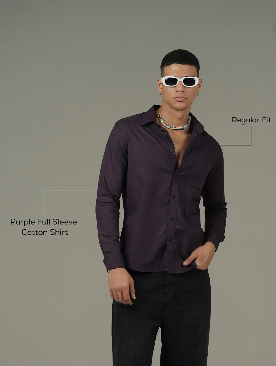 Purple Full Sleeve Cotton Shirt – Regular Fit - Image 4