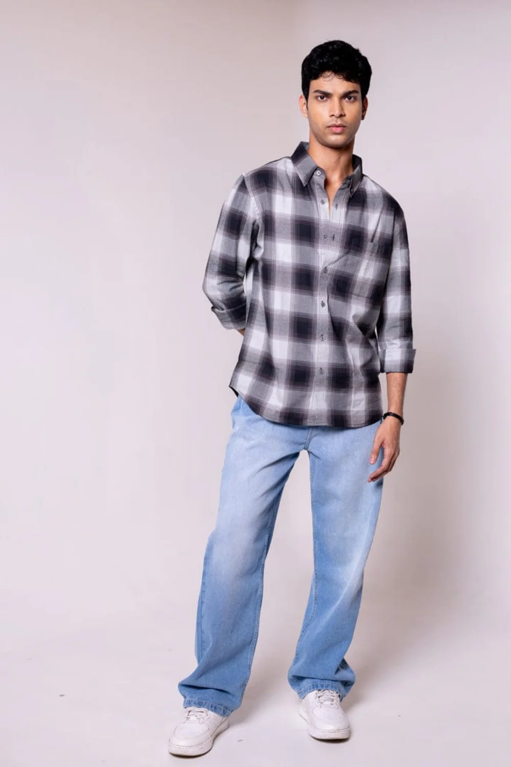 Regular Fit Black Grey Checkered Shirt - Image 2