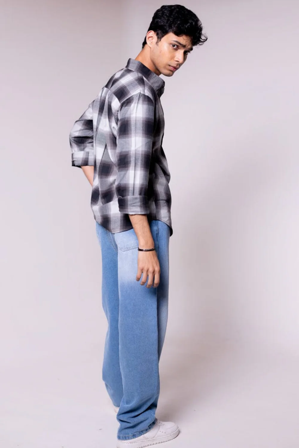 Regular Fit Black Grey Checkered Shirt - Image 4