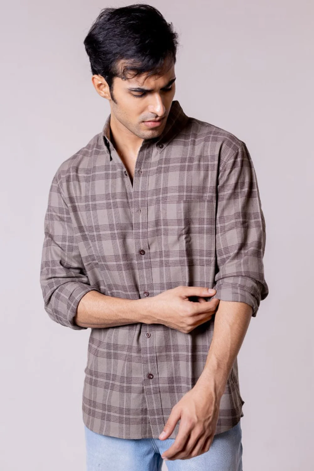 Regular Fit Grey Brown Checkered Shirt - Image 2