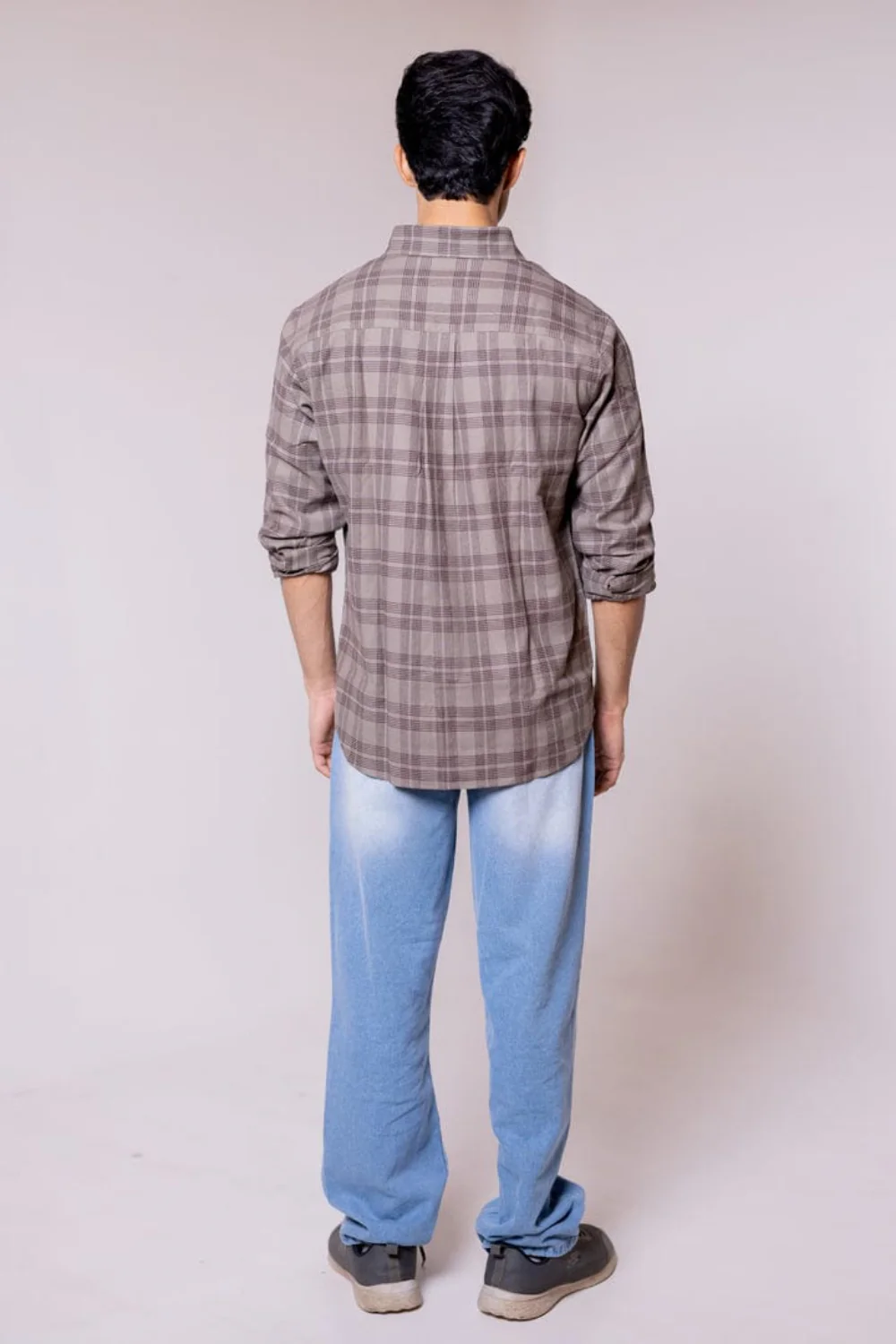 Regular Fit Grey Brown Checkered Shirt - Image 3