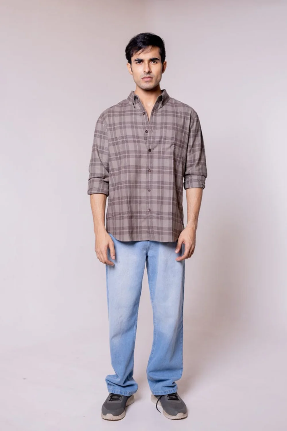 Regular Fit Grey Brown Checkered Shirt - Image 4
