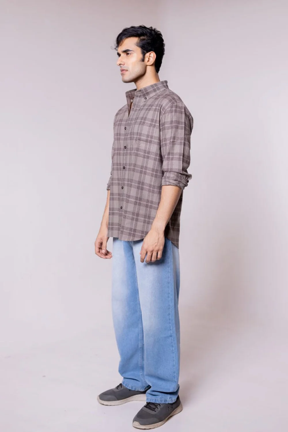 Regular Fit Grey Brown Checkered Shirt - Image 5