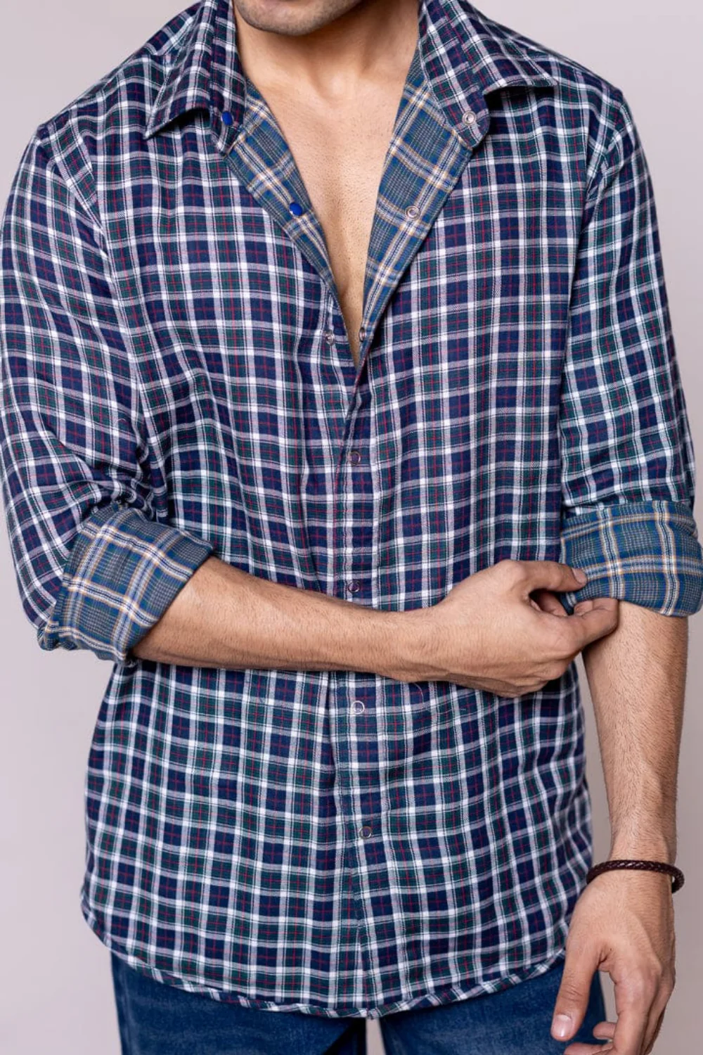 Regular fit Reversible Blue Checkered Shirt
