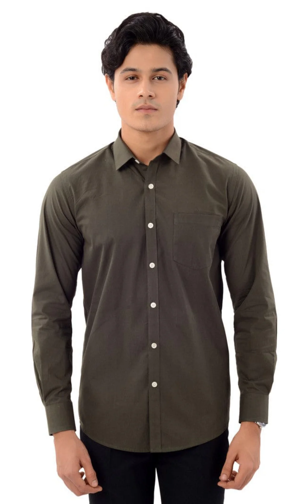 Slim Fit Full Sleeves Shirt-Green - Image 3