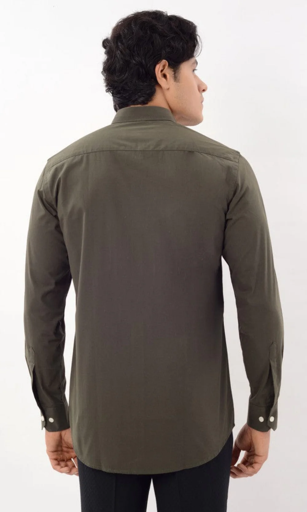 Slim Fit Full Sleeves Shirt-Green - Image 4