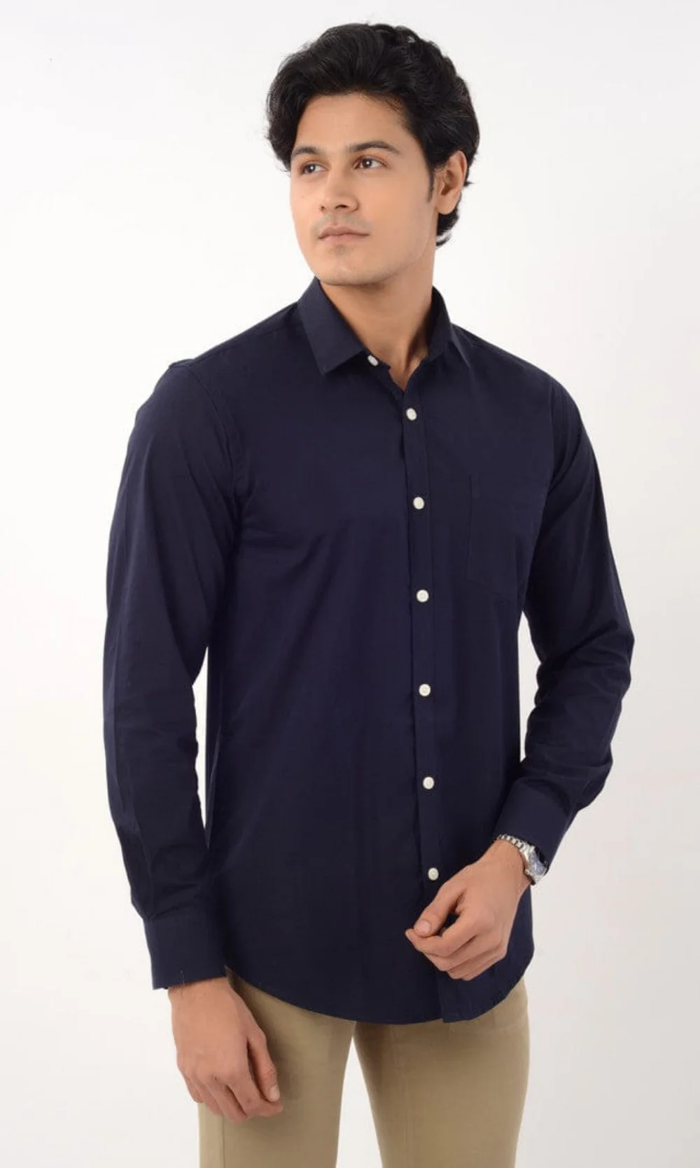 Slim Fit Full Sleeves Shirt-Dark Navy - Image 4