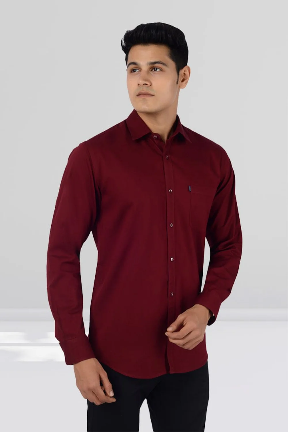 Slim Fit Full Sleeves Shirt-Maroon - Image 2
