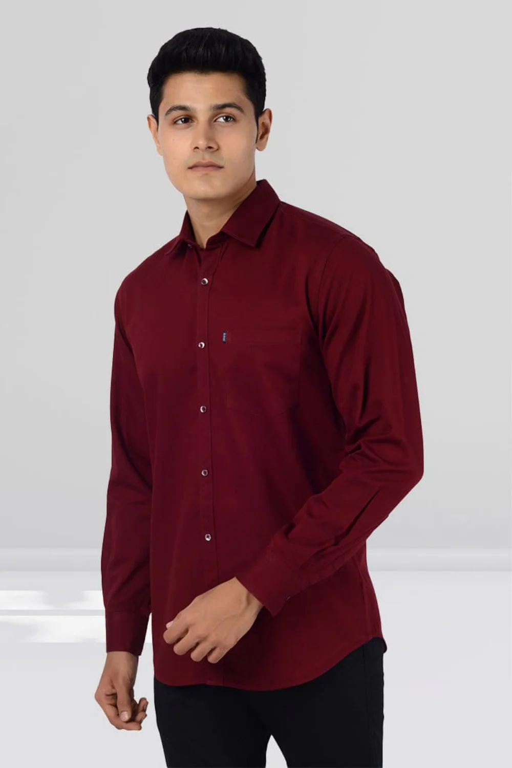 Slim Fit Full Sleeves Shirt-Maroon - Image 3