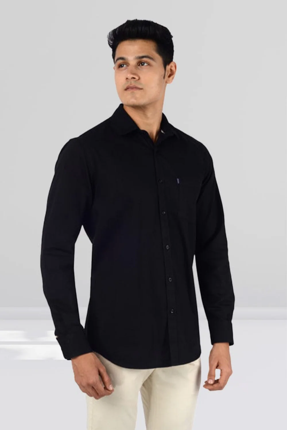 Slim Fit Full Sleeves Shirt- Black - Image 2